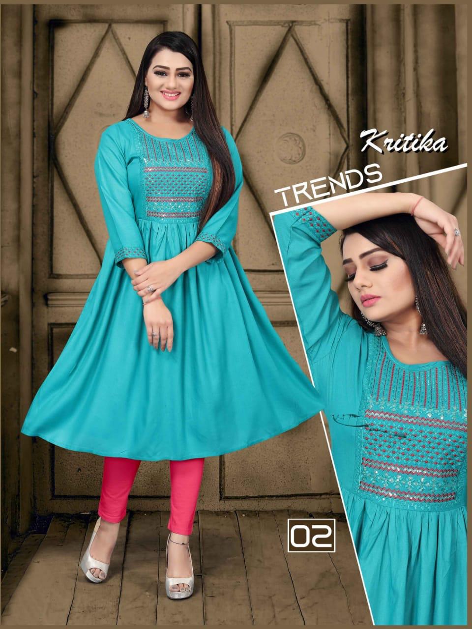 Kritika 01 Latest Designer Ethnic Wear Rayon Embroidery Kurti Collection